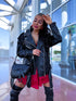 Classic, oversized, faux leather jacket S-17 - BLACK